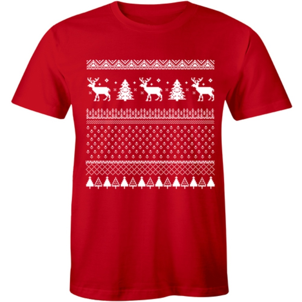 Ugly Christmas Sweater Red T-Shirt Tree Reindeer